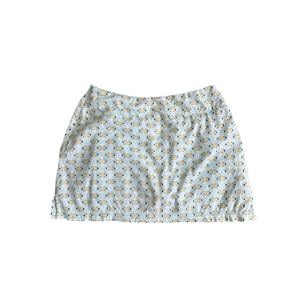 Sahalie Geometric Print Golf Skort Size 4 Mini Skirt Blue Tan Country Club Comfy